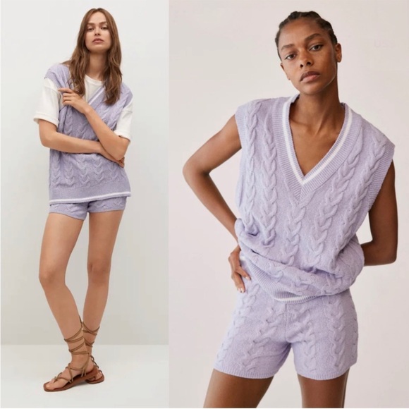 Mango Jackets & Blazers - MANGO SET Lavender Cableknit Sweater Vest & Knit Shorts Co-ord Set